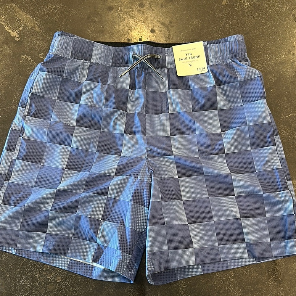 Boys Abercrombie Blue Checkered Swim Trunks with liner